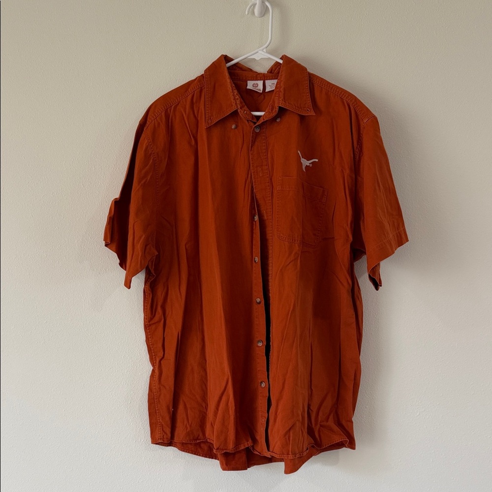 Men's Rust Orange Casual Button Down Shirt vintage university of Texas